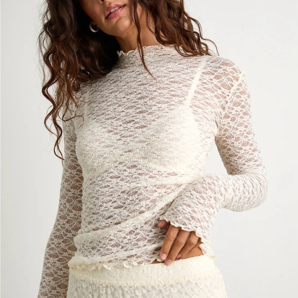 Lulus Aleister Sheer Lace Mock Neck Long Sleeve Top
